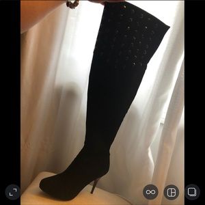 Black & Jeweled suede/stretchy over the knee boots